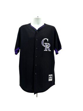 Majestic Colorado Rockies Mens 48 Jersey Cool Base Mesh Black Purple Button Logo